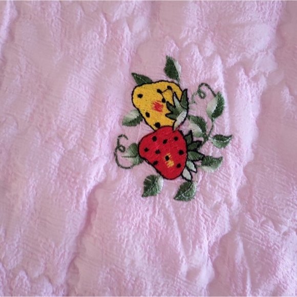 Pink Embroidered Strawberry Full Size Bedspread - Picture 3 of 7